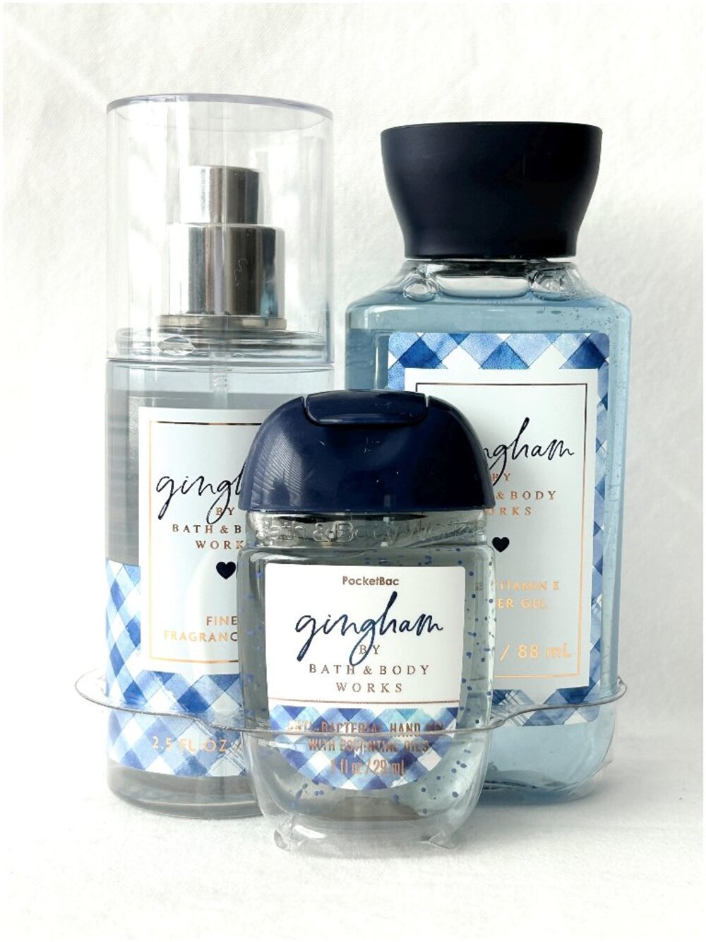 3 Pc BATH & BODY WORKS Gingham Gift Set Shower Gel Fragrance Mist Hand Gel NEW